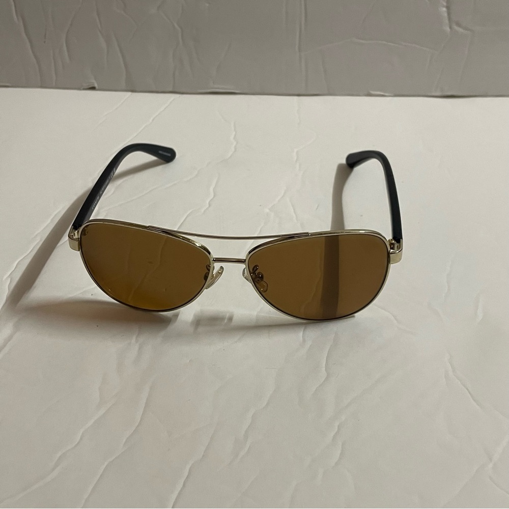 Coach Aviator Style Light Gold Sunglasses Brown Lenses with Turquoise Case - Picture 2 of 11